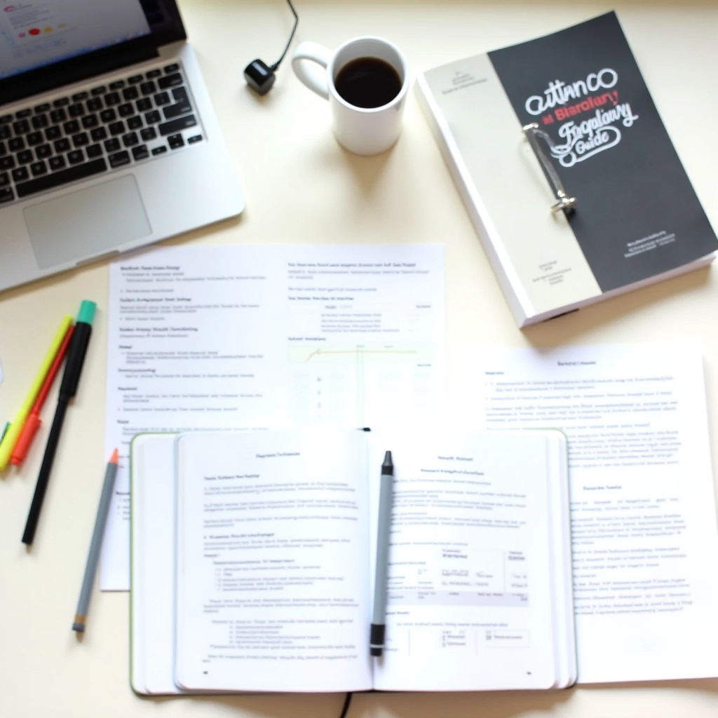 Fiscal Parse editorial workspace with research materials, notebooks, and regulatory documents on a desk