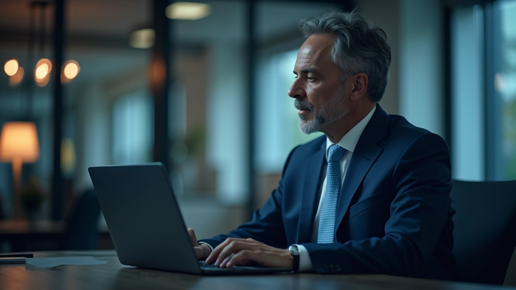 Modern laptop displaying financial data analysis with charts and metrics on the screen